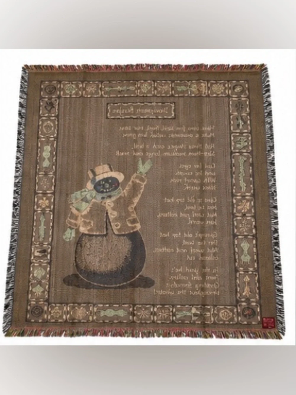 The Rug Barn Knit Jacquard Snowman Christmas Woven Throw Blanket Fringe 50x64